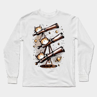 Cute cats with telescope seeing the cosmos Long Sleeve T-Shirt